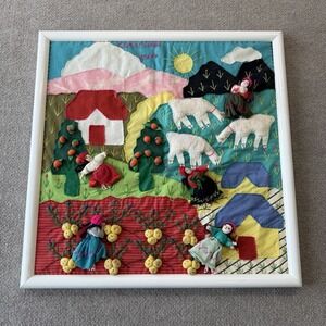 Peruvian Arpillera Textile Folk Art Embroidered Applique 3D Wall Tapestry
